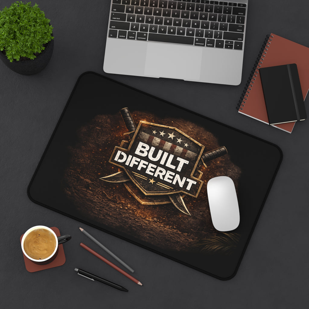Built Different Desk Mat — Rugged Focus Mousepad for Work & Gaming